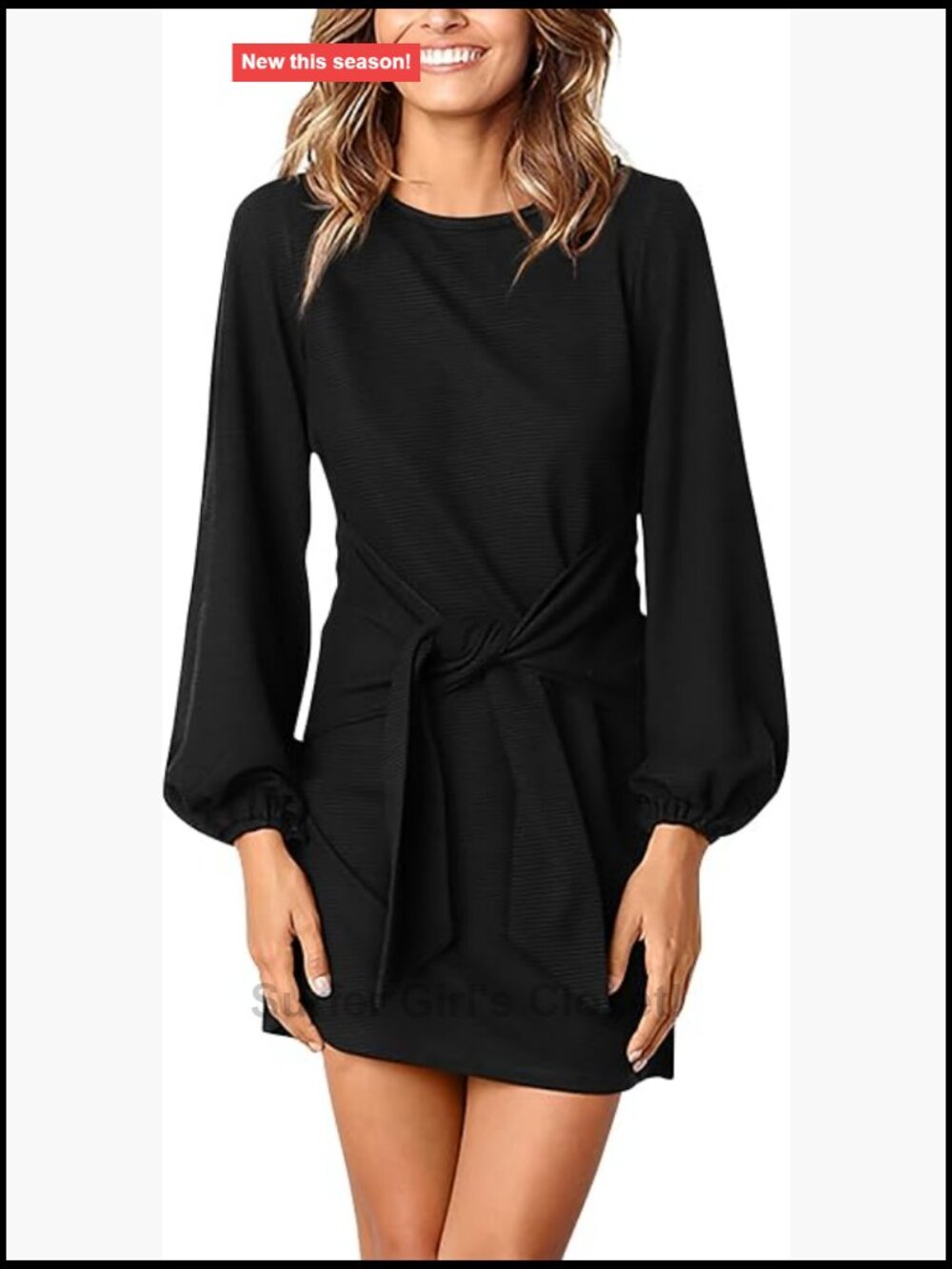 Long Sleeve Tie Waist Mini Dress Women Cocktail Party Fall Winter Knit Crewneck
